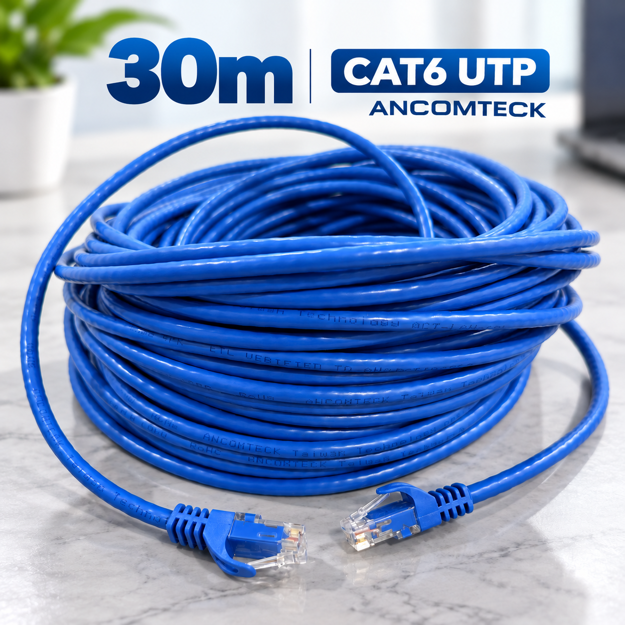 DÂY NHẢY PATCH CORD 30m CAT6 UTP lõi đồng, đầu đúc hiệu Ancomteck ACT-LAN-630BLD